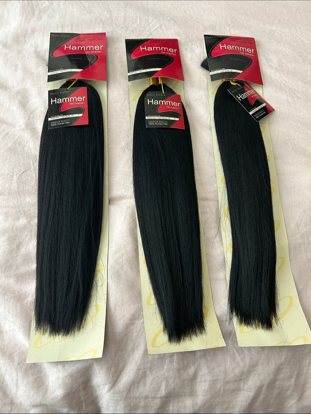 Hammer Hair Collection 16” Bulk 100% Human Hair Color 1 Black (3 packs)